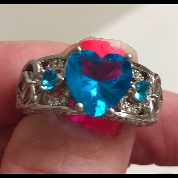 🆕🔥STERLING SILVER GORGEOUS TOPAZ HEART/2SMALL❤️SIDES&MIDDLE ANGEL WINGS👀PICS - Picture 5 of 15